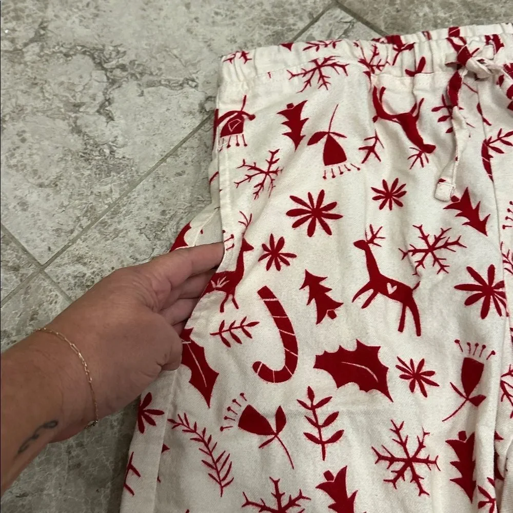 Hanna Andersson Christmas Nordic Flannel PJ Pajama Pants Red Cream XS